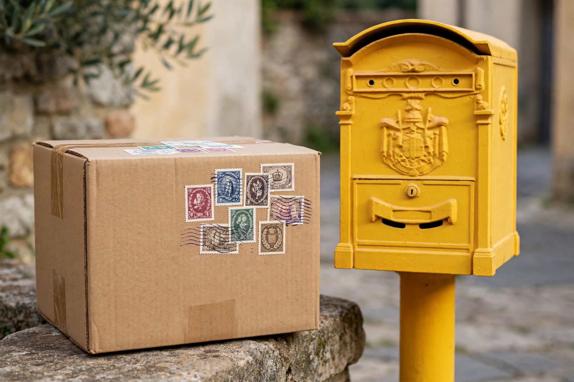 Pacco con cassetta postale italiana